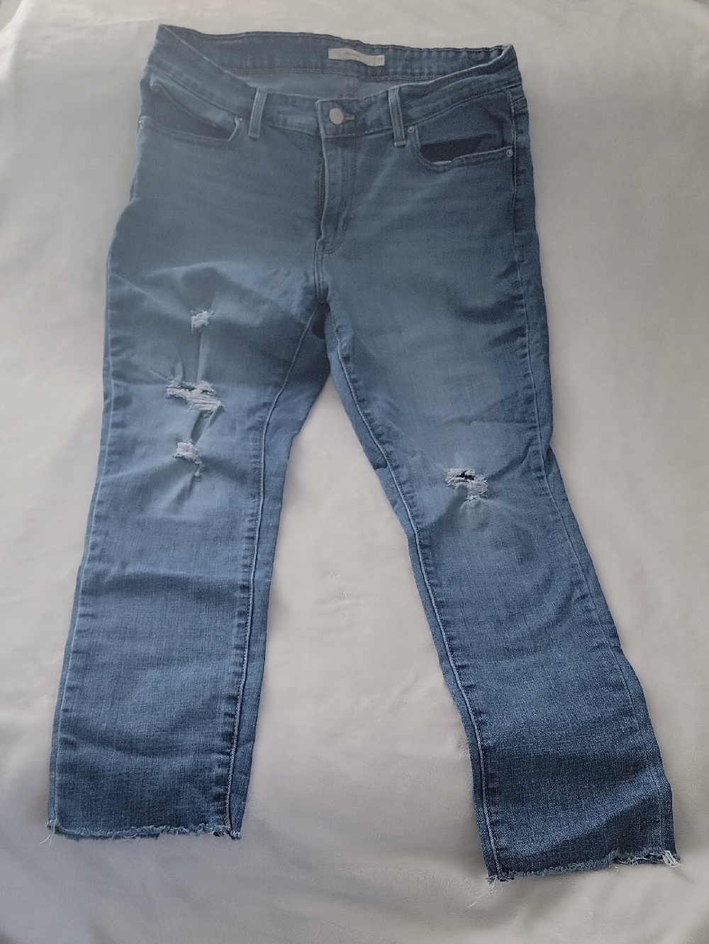 Straight-Leg Distressed Blue Jeans for Women